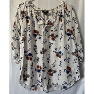 Women's A.N.A. Multicolor Floral V-Neck 3/4  Sleeve Blouse Size‎ Large